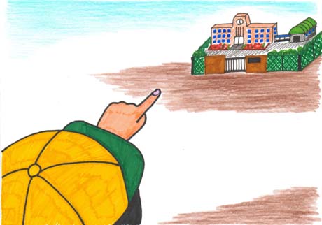 �؂̏ォ��A�����̏��w�Z���w�����ă|�`�ɘb��������Ƃ���