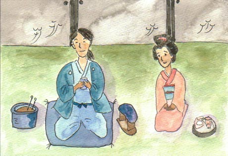 �傫�ȉ��~�̒��ŁA����������H�ׂĂ���^���ƁA���d���閺