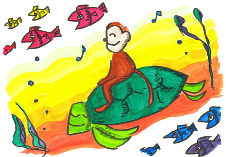 �J���̔w�ɏ���āA�C�̒�Ɍ�������