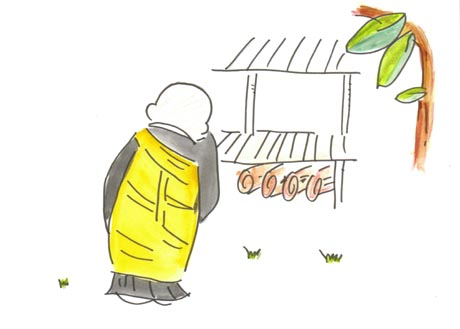 �V����p�̊ω��l�����̉Ƃ̑O�ɗ����Ē����̂����Ă���