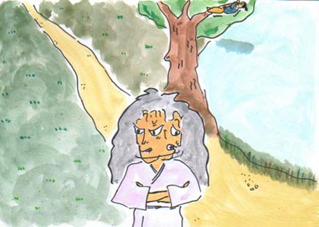 ���A���̏�ɍ����|�����Ă���؂̎}�ɓo����������A�ǂ��Ă���R�W