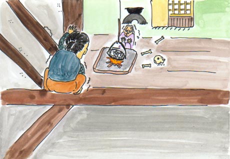 ���̏�ɒ͂܂��ĉB��Ă��鋛����A�F�[�Ŗ݂��Ă��R�W